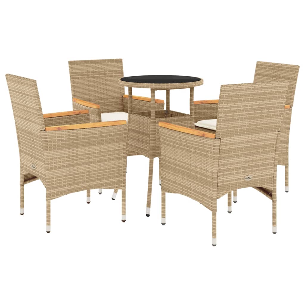 Set da Pranzo da Giardino 5 pz con Cuscini Polyrattan e Vetro - homemem39