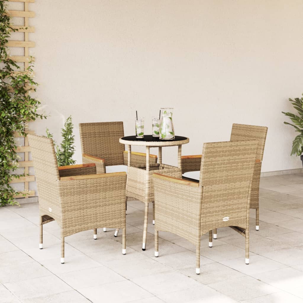 Set da Pranzo da Giardino 5 pz con Cuscini Polyrattan e Vetro | homemem39