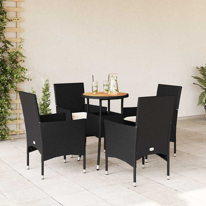 Set Pranzo da Giardino 5 pz con Cuscini Nero Polyrattan Acacia | homemem39