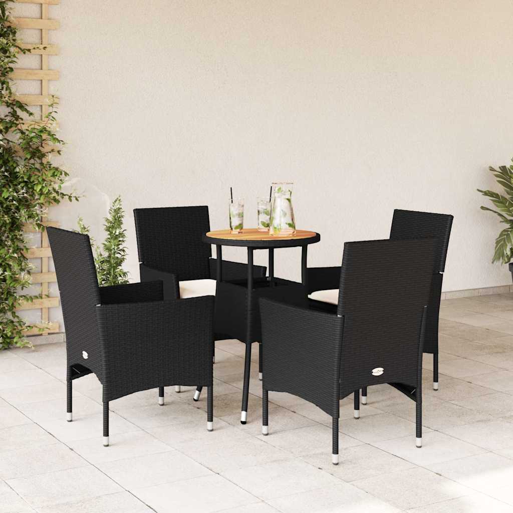 Set Pranzo da Giardino 5 pz con Cuscini Nero Polyrattan Acacia - homemem39