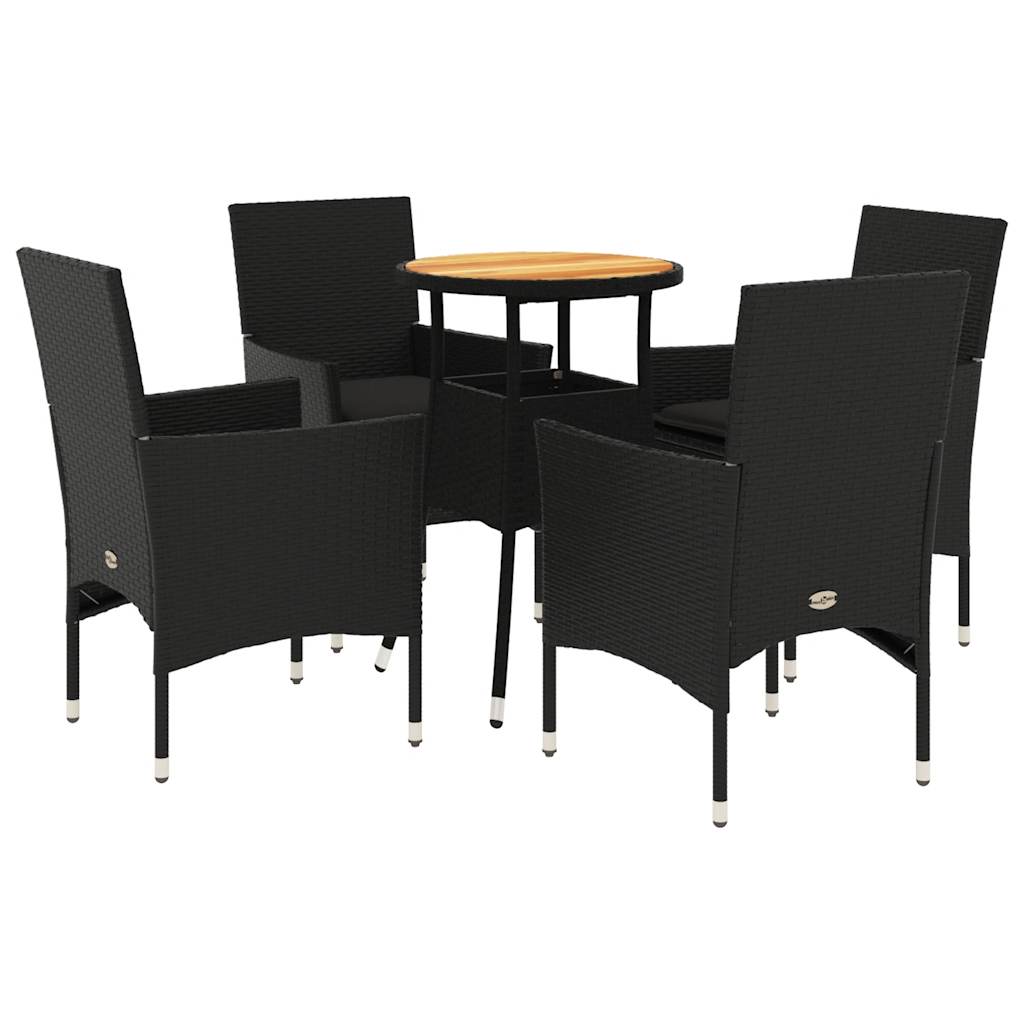 Set Pranzo da Giardino 5 pz con Cuscini Nero Polyrattan Acacia - homemem39