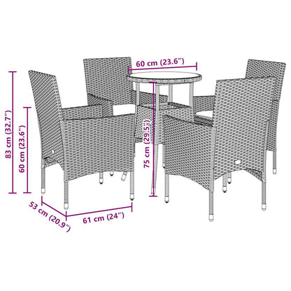 Set Pranzo da Giardino 5 pz con Cuscini Nero Polyrattan Acacia - homemem39