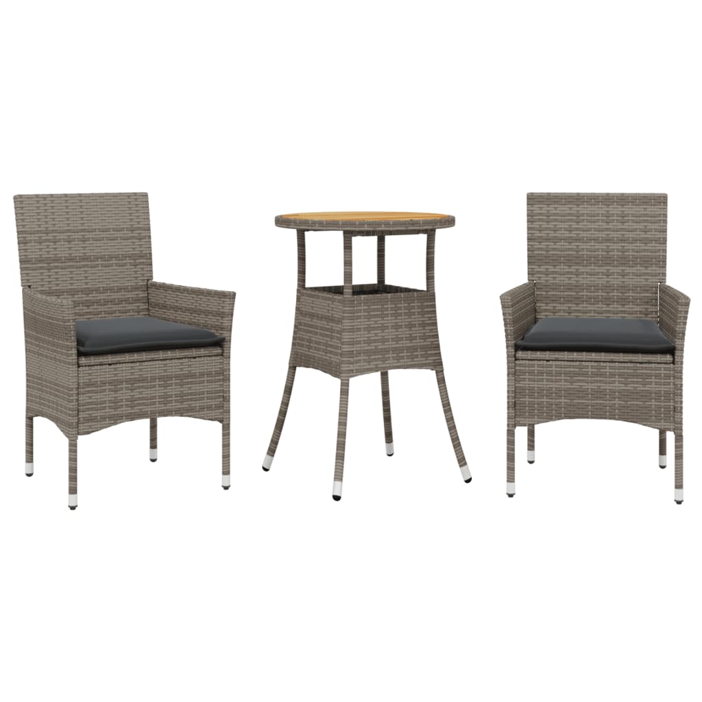 Set Pranzo da Giardino 3pz con Cuscini Polyrattan Acacia Grigio | homemem39