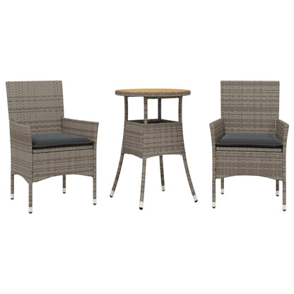 Set Pranzo da Giardino 3pz con Cuscini Polyrattan Acacia Grigio | homemem39