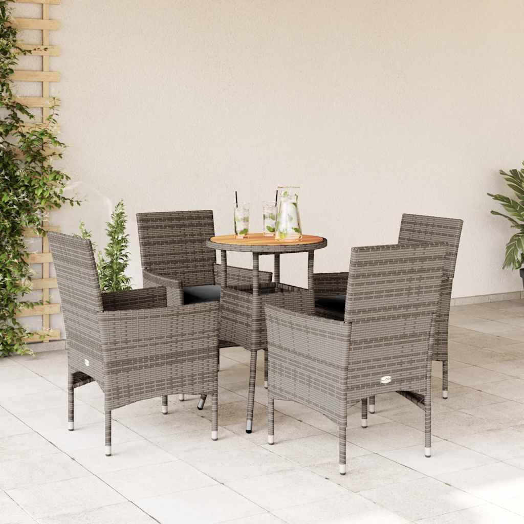 Set Pranzo Giardino 5 pz con Cuscini Grigio Polyrattan Acacia - homemem39