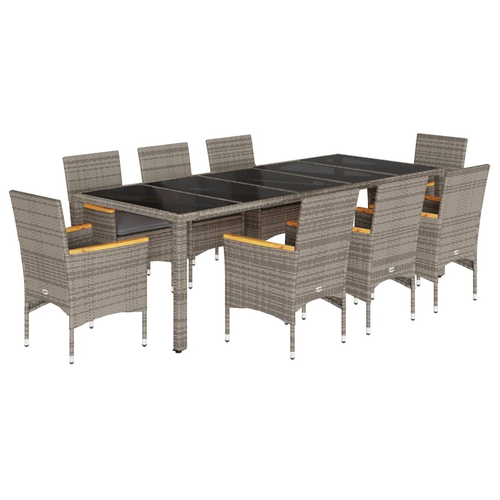 Set da Pranzo da Giardino 9 pz con Cuscini Polyrattan e Vetro | homemem39