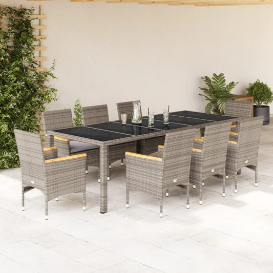 Set da Pranzo da Giardino 9 pz con Cuscini Polyrattan e Vetro - homemem39