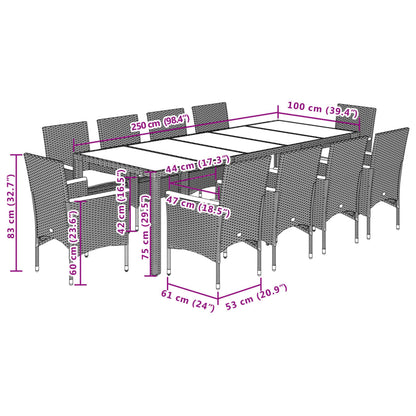 Set da Pranzo da Giardino 11pz con Cuscini Polyrattan e Vetro | homemem39