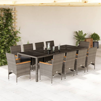 Set da Pranzo da Giardino 11pz con Cuscini Polyrattan e Vetro | homemem39