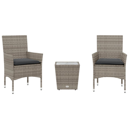 Set da Bistrò 3 pz con Cuscini Grigio Polyrattan e Vetro | homemem39