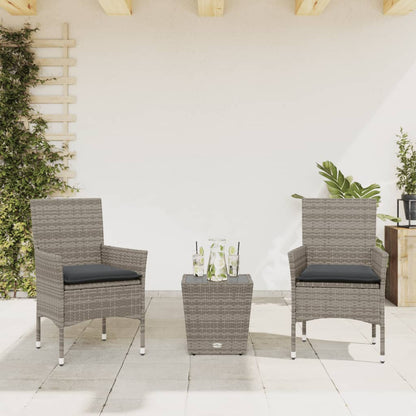 Set da Bistrò 3 pz con Cuscini Grigio Polyrattan e Vetro | homemem39