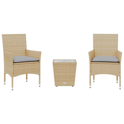 Set da Bistrò 3 pz con Cuscini Beige Polyrattan e Vetro | homemem39