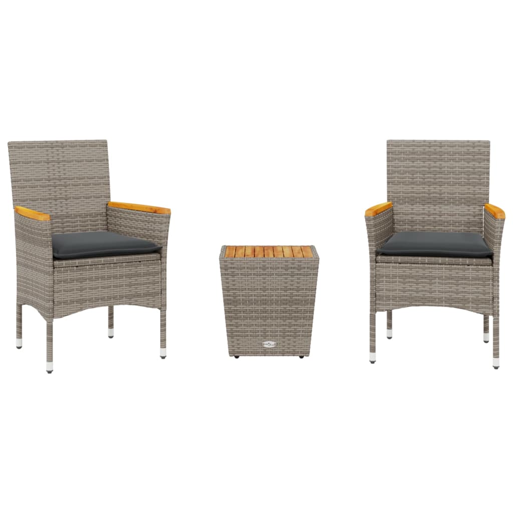 Set da Bistrò 3 pz con Cuscini Grigio Polyrattan e Vetro | homemem39