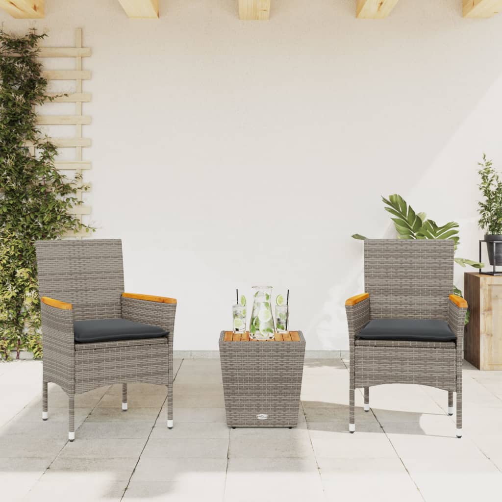 Set da Bistrò 3 pz con Cuscini Grigio Polyrattan e Vetro | homemem39