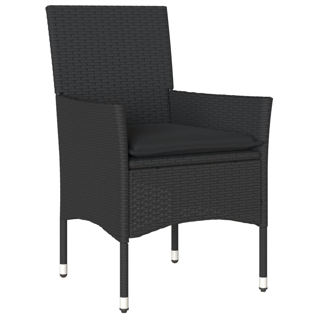 Set da Bistrò 3 pz con Cuscini Nero Polyrattan e Vetro - homemem39