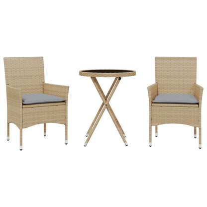 Set da Bistrò 3 pz con Cuscini Beige Polyrattan e Vetro - homemem39
