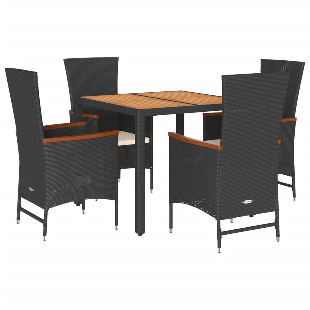 Set da Pranzo da Giardino 5 pz Nero con Cuscini in Polyrattan - homemem39