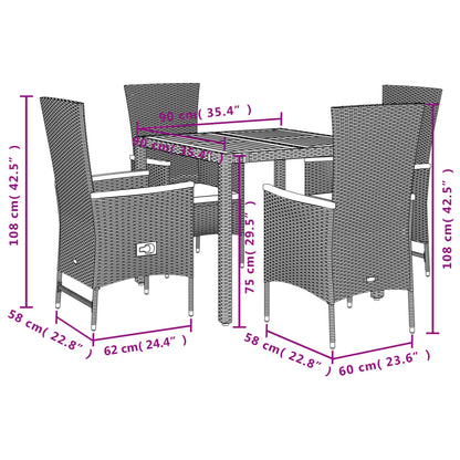 Set da Pranzo da Giardino 5 pz Nero con Cuscini in Polyrattan - homemem39