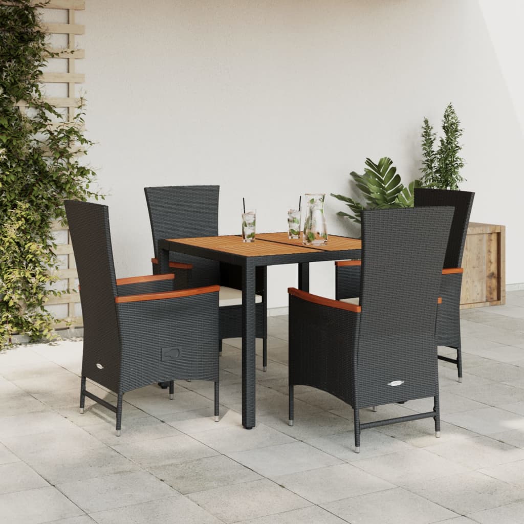 Set da Pranzo da Giardino 5 pz Nero con Cuscini in Polyrattan - homemem39
