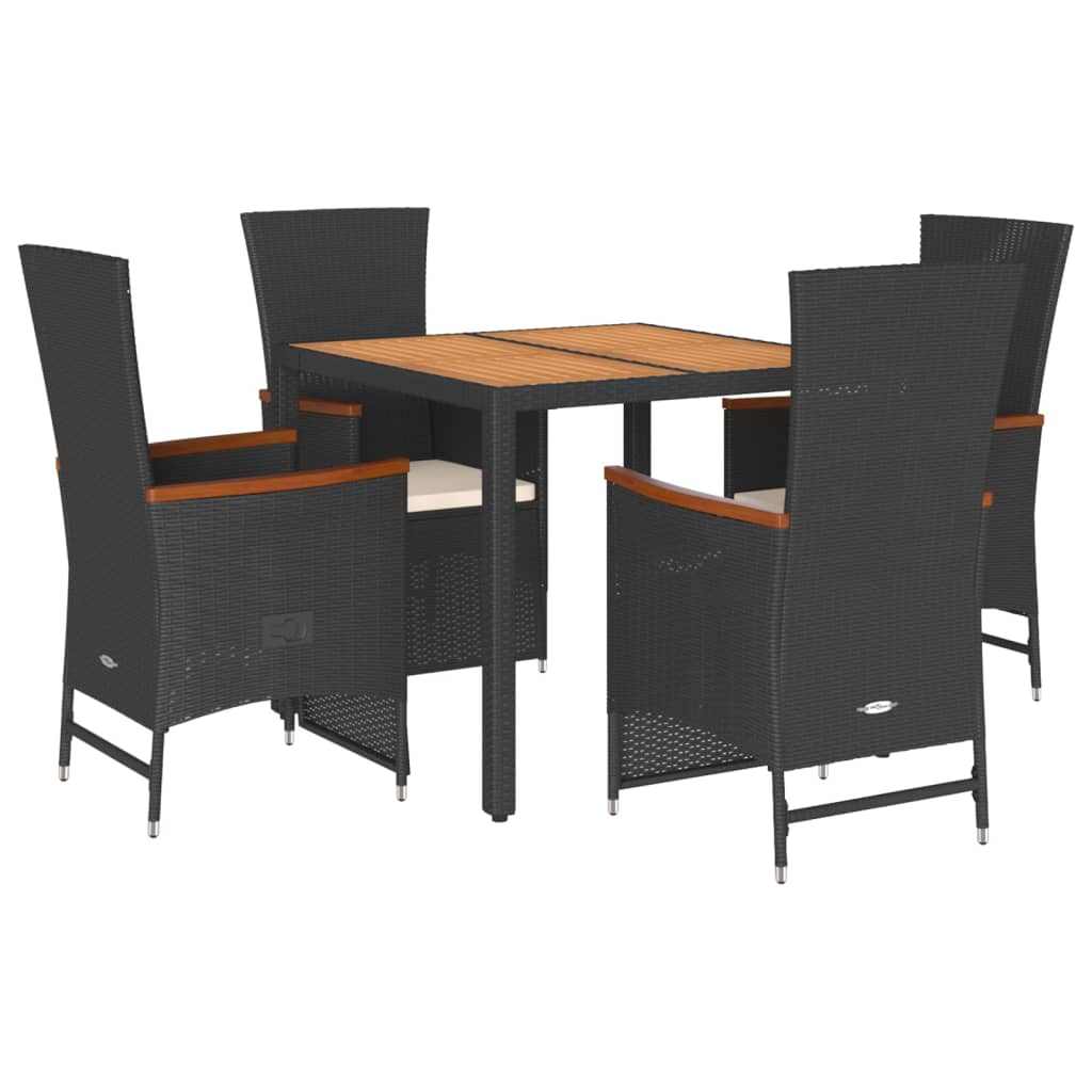 Set da Pranzo da Giardino 5 pz Nero con Cuscini in Polyrattan | homemem39