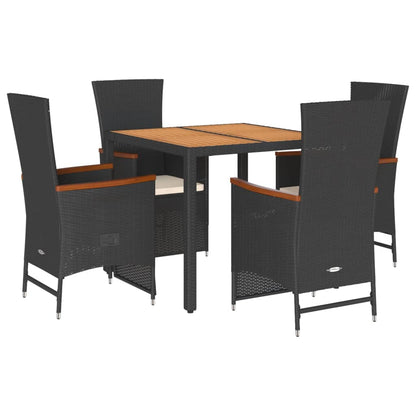 Set da Pranzo da Giardino 5 pz Nero con Cuscini in Polyrattan | homemem39
