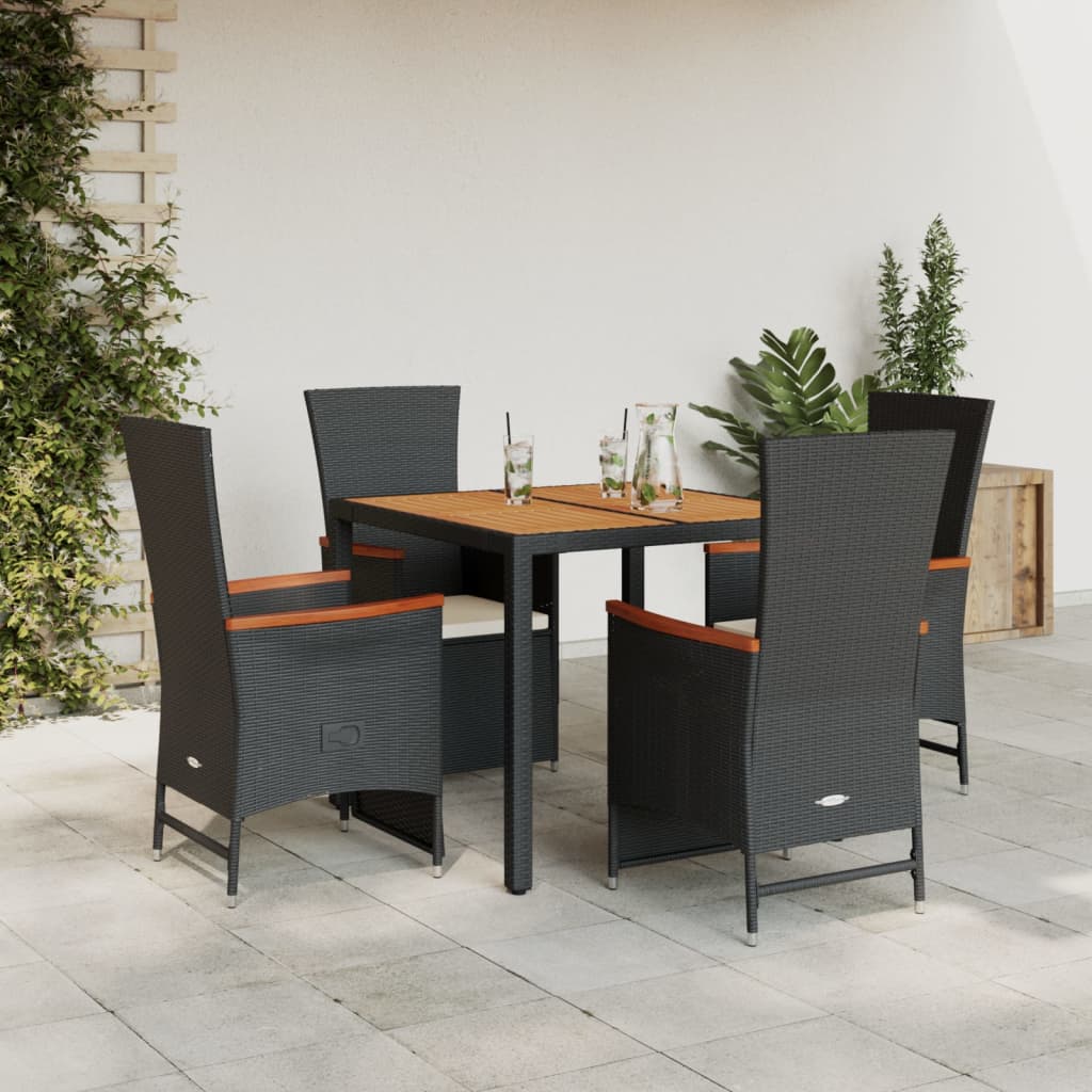 Set da Pranzo da Giardino 5 pz Nero con Cuscini in Polyrattan | homemem39