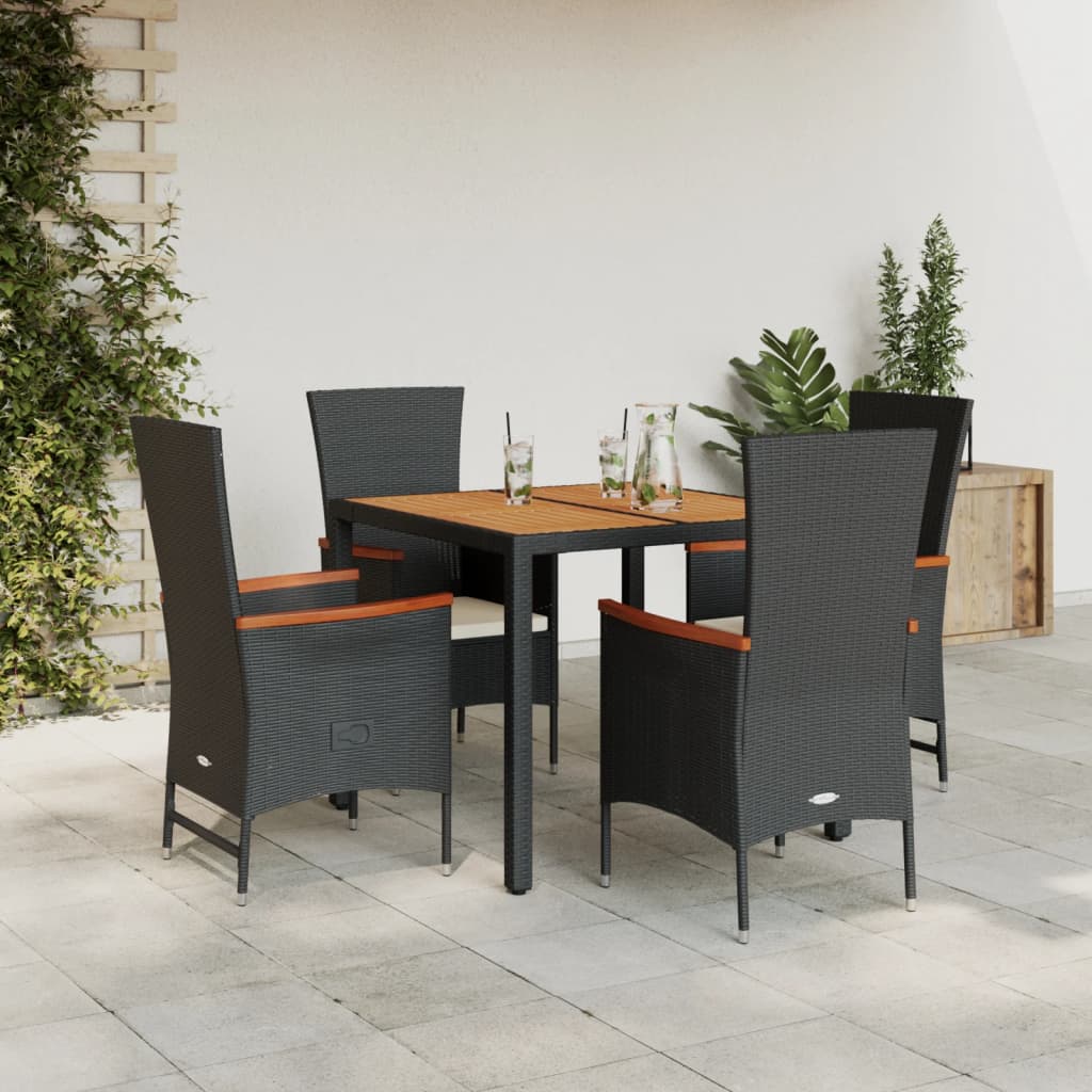 Set da Pranzo da Giardino 5 pz Nero con Cuscini in Polyrattan | homemem39