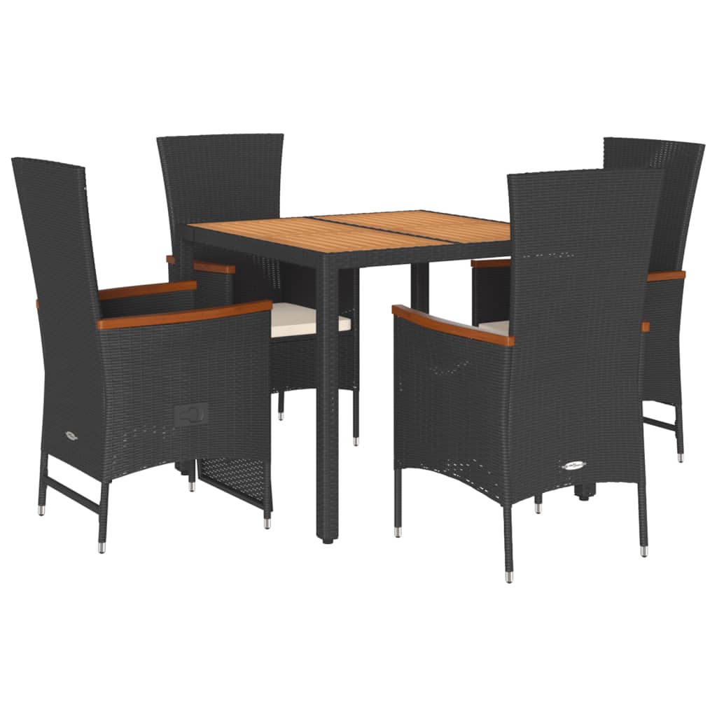 Set da Pranzo da Giardino 5 pz Nero con Cuscini in Polyrattan | homemem39