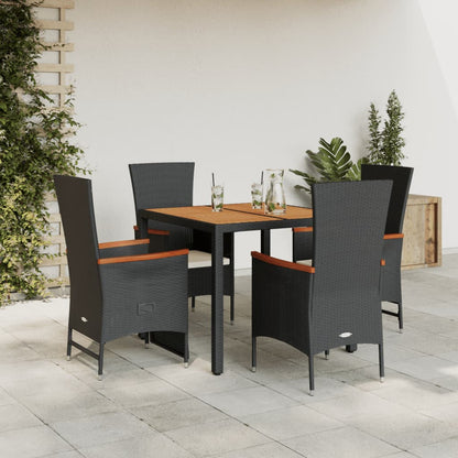 Set da Pranzo da Giardino 5 pz Nero con Cuscini in Polyrattan - homemem39