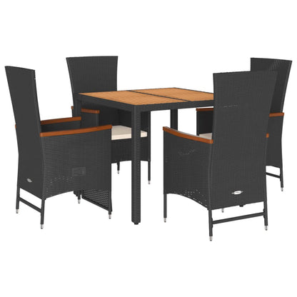 Set da Pranzo da Giardino 5 pz Nero con Cuscini in Polyrattan - homemem39