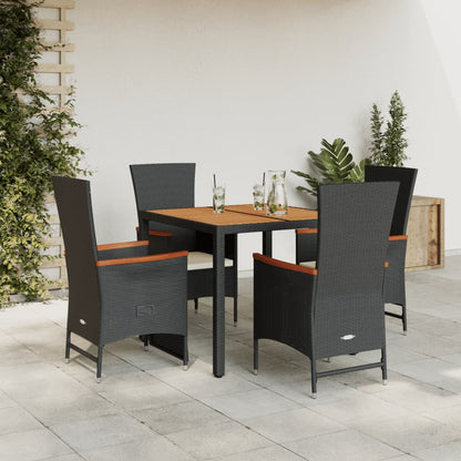 Set da Pranzo da Giardino 5 pz Nero con Cuscini in Polyrattan | homemem39