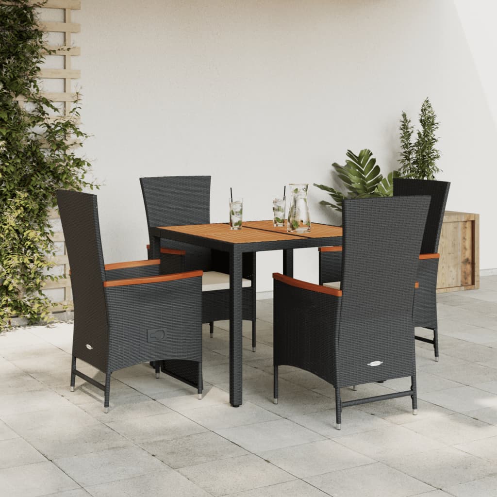 Set da Pranzo da Giardino 5 pz Nero con Cuscini in Polyrattan - homemem39