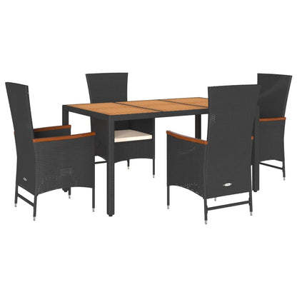 Set da Pranzo da Giardino 5 pz Nero con Cuscini in Polyrattan - homemem39
