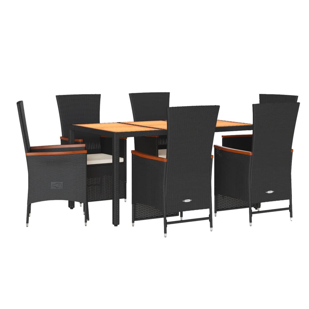 Set da Pranzo da Giardino 7 pz Nero con Cuscini in Polyrattan | homemem39