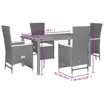 Set da Pranzo da Giardino 5 pz Nero con Cuscini in Polyrattan | homemem39