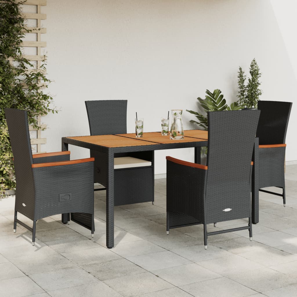 Set da Pranzo da Giardino 5 pz Nero con Cuscini in Polyrattan - homemem39