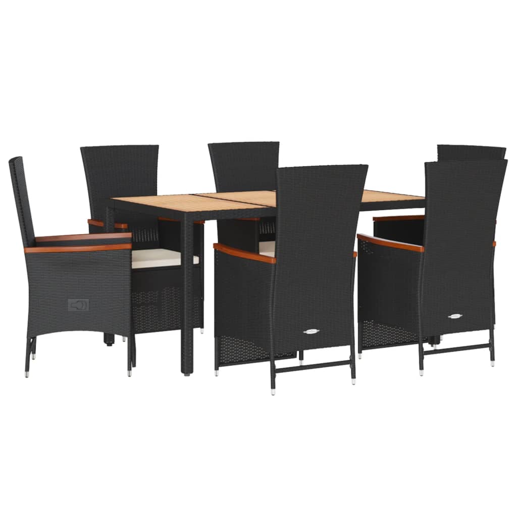 Set da Pranzo da Giardino 7 pz Nero con Cuscini in Polyrattan - homemem39