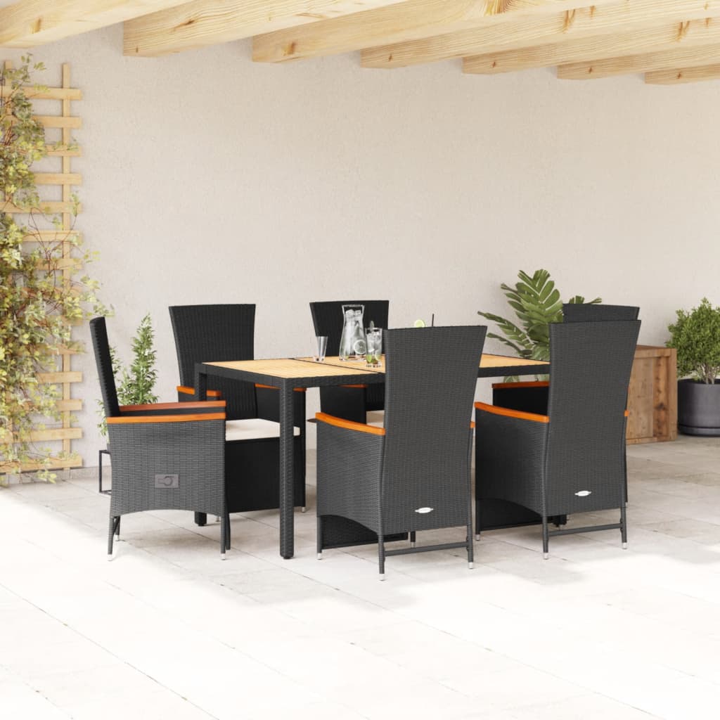 Set da Pranzo da Giardino 7 pz Nero con Cuscini in Polyrattan - homemem39
