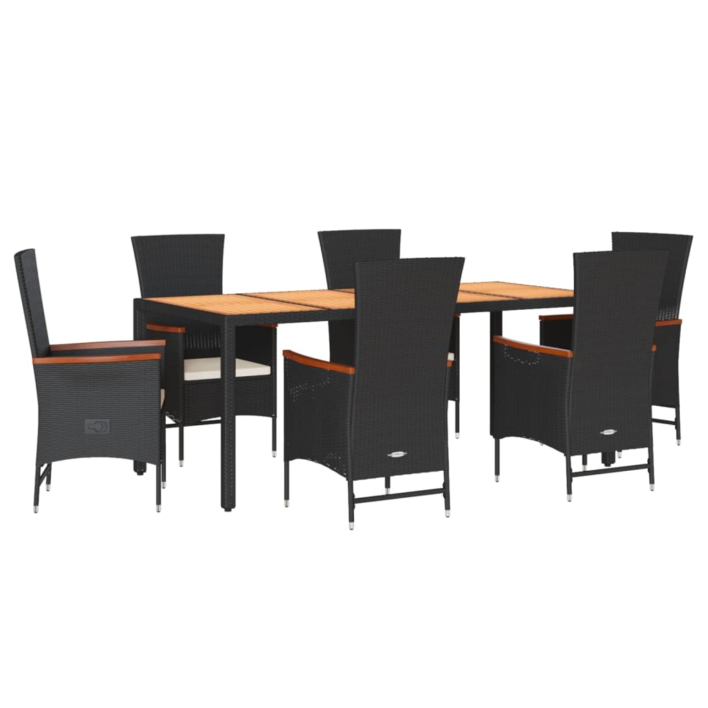 Set da Pranzo da Giardino 7 pz Nero con Cuscini in Polyrattan - homemem39