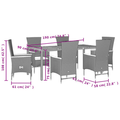 Set da Pranzo da Giardino 7 pz Nero con Cuscini in Polyrattan | homemem39
