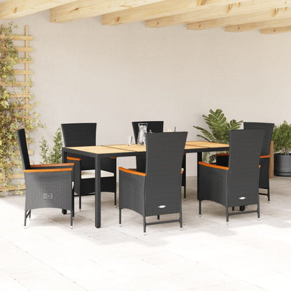 Set da Pranzo da Giardino 7 pz Nero con Cuscini in Polyrattan | homemem39