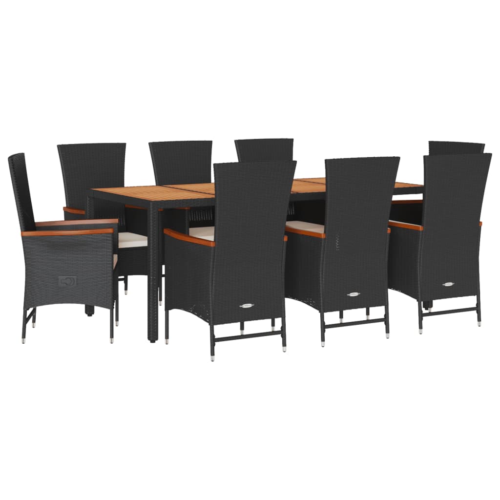 Set da Pranzo da Giardino 9 pz con Cuscini Nero in Polyrattan | homemem39
