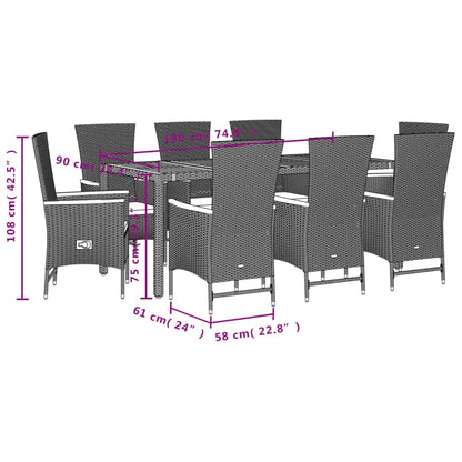 Set da Pranzo da Giardino 9 pz con Cuscini Nero in Polyrattan | homemem39