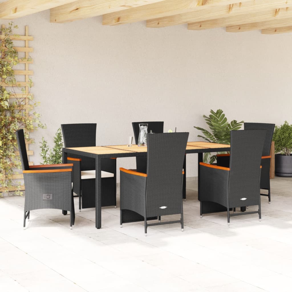 Set da Pranzo da Giardino 7 pz Nero con Cuscini in Polyrattan - homemem39