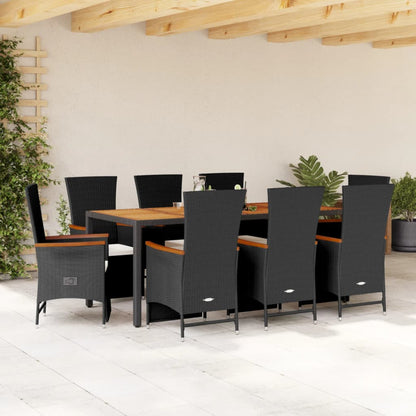 Set da Pranzo da Giardino 9 pz con Cuscini Nero in Polyrattan - homemem39