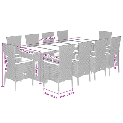 Set da Pranzo da Giardino 11 pz con Cuscini in Polyrattan Nero