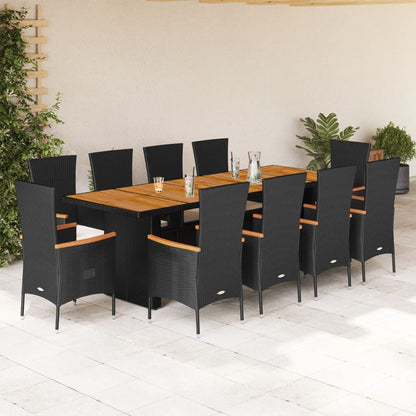 Set da Pranzo da Giardino 11 pz con Cuscini in Polyrattan Nero