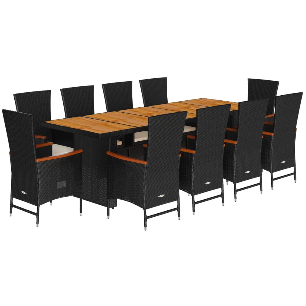 Set da Pranzo da Giardino 11 pz con Cuscini in Polyrattan Nero | homemem39