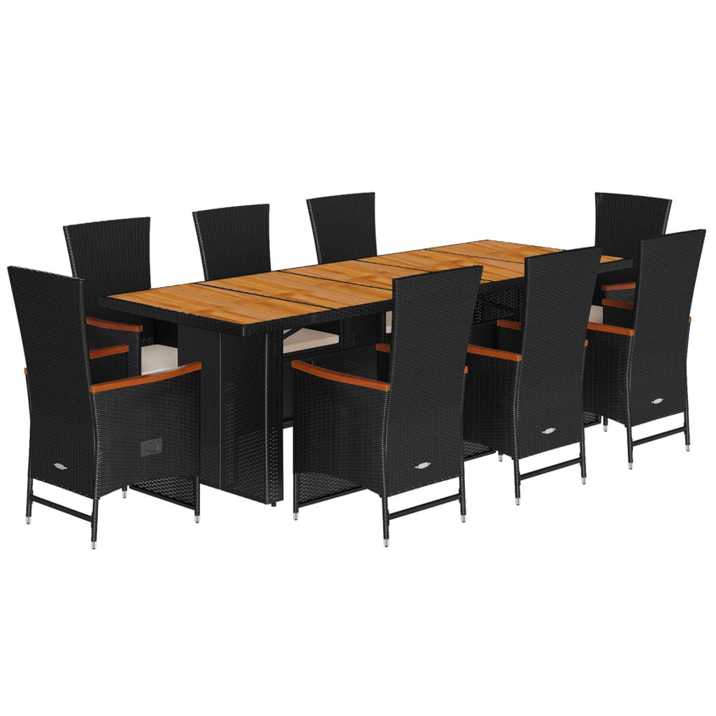 Set da Pranzo da Giardino 9 pz con Cuscini Nero in Polyrattan | homemem39