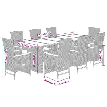 Set da Pranzo da Giardino 9 pz con Cuscini Nero in Polyrattan | homemem39